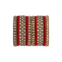 Etnico Gold Plated Traditional Royal Emerald Velvet Chuda Bangle Set Kada for Bridal/Women