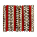 Etnico Gold Plated Traditional Royal Emerald Velvet Chuda Bangle Set Kada for Bridal/Women