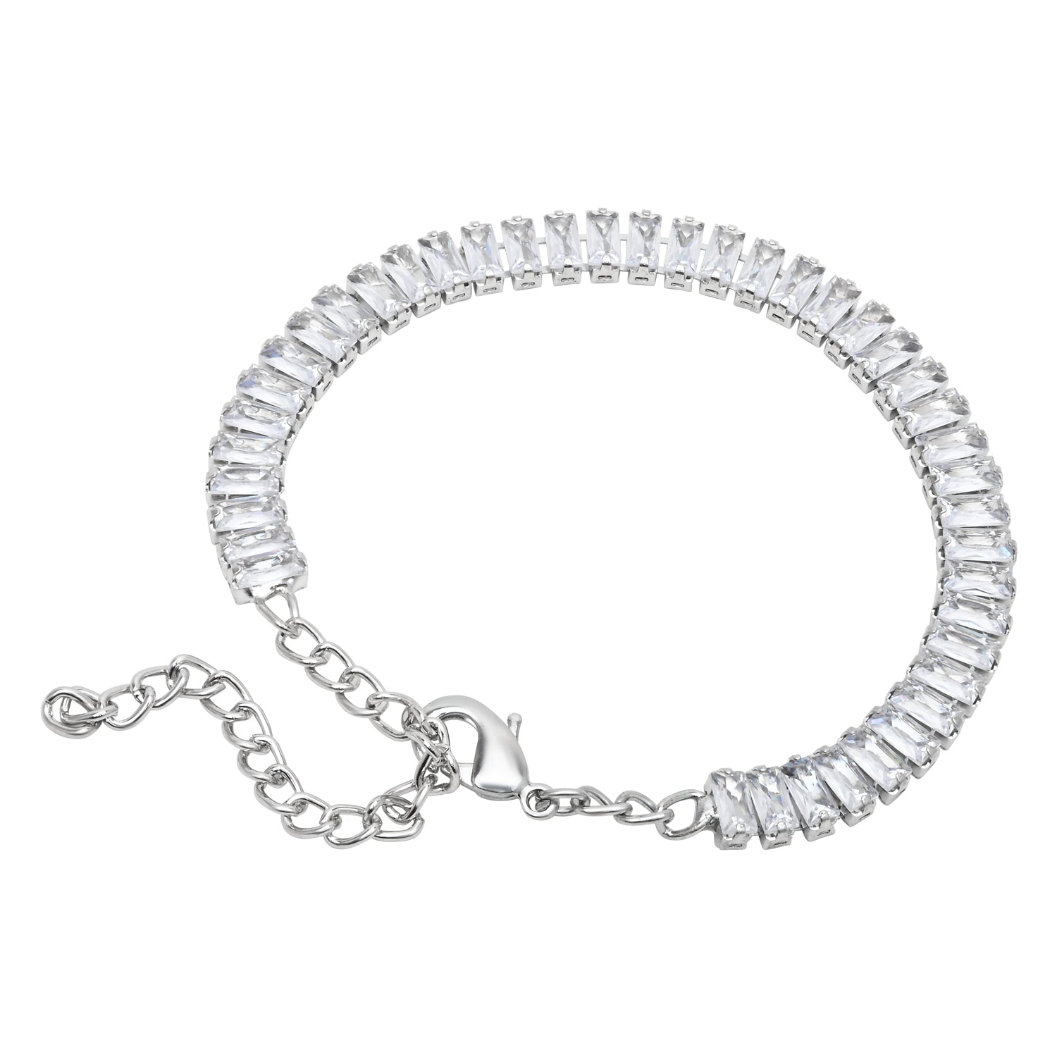 Etnico Stylish Silver Plated Cubic Zirconia American Diamond Adjustable Bracelet For Women