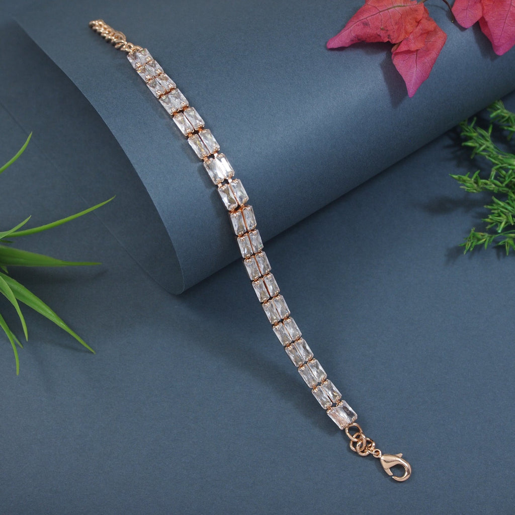 Etnico Stylish Rose Gold PlatedCubic Zirconia American Diamond Adjustable Bracelet For Women