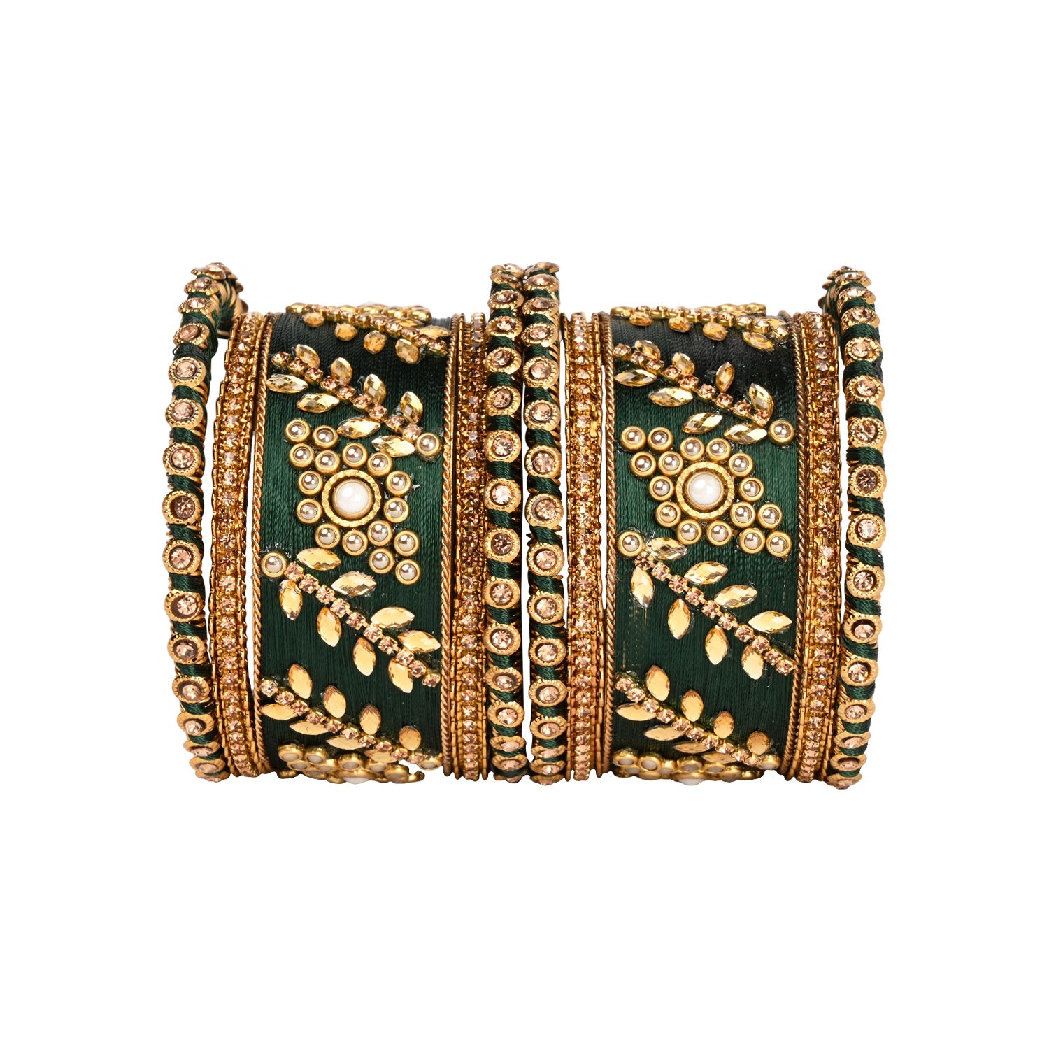 Etnico Gold Plated Traditional Silk Thread Elegant Bangles Chuda Bangle Set for Bridal/Women