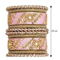 Etnico Gold Plated Traditional Silk Thread Elegant Bangles Chuda Bangle Set for Bridal/Women