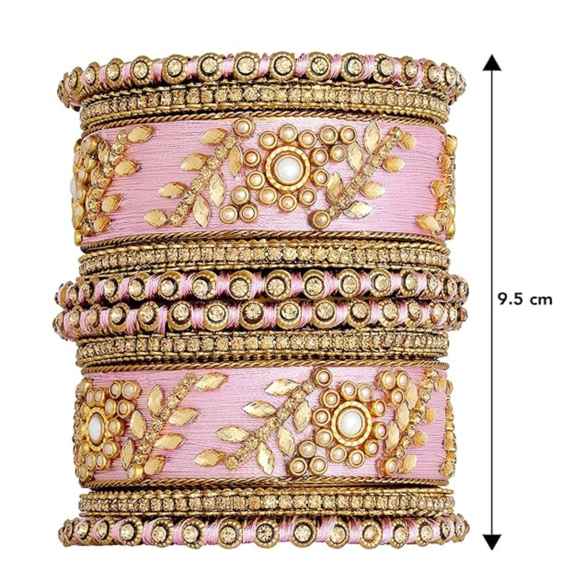 Etnico Gold Plated Traditional Silk Thread Elegant Bangles Chuda Bangle Set for Bridal/Women