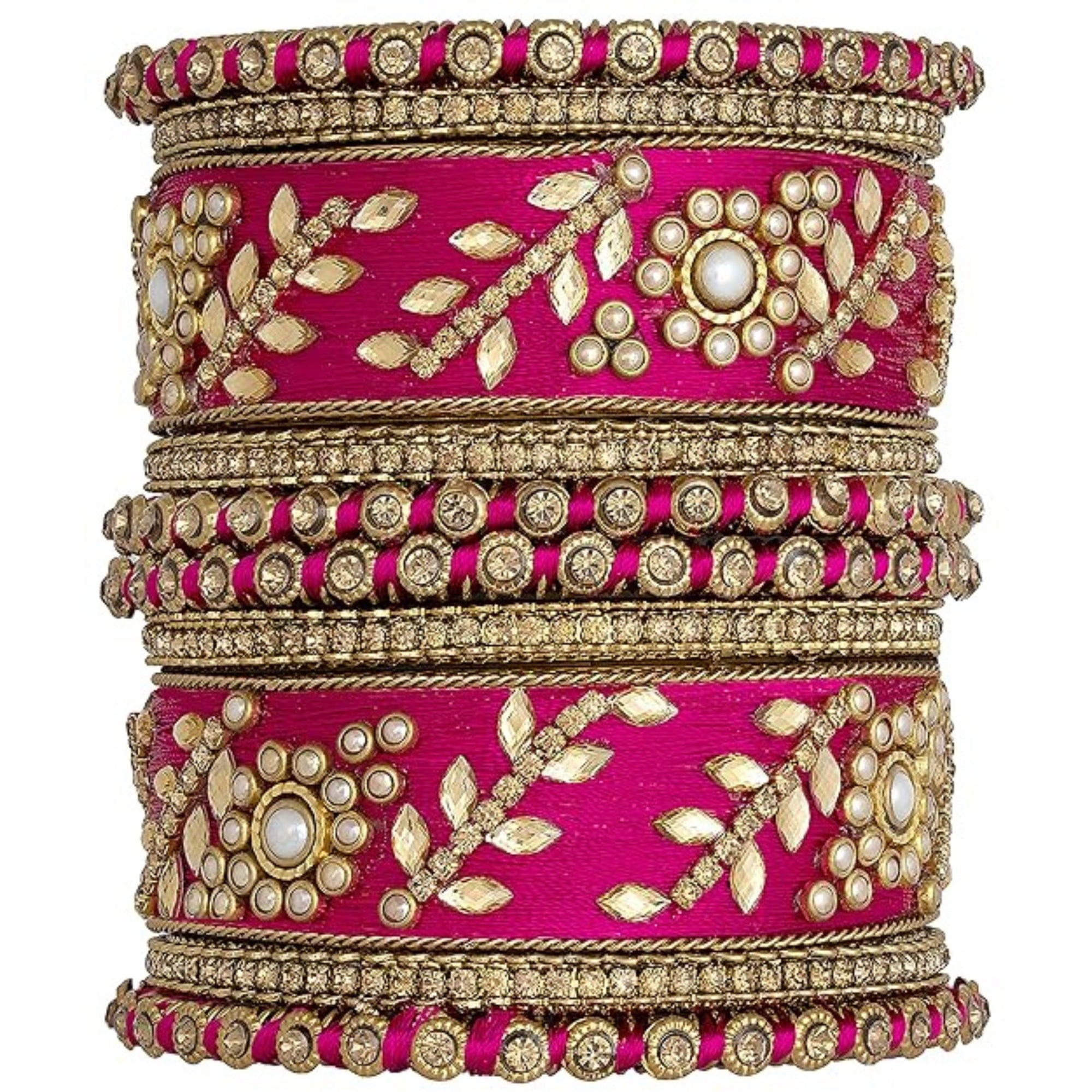 Etnico Gold Plated Traditional Silk Thread Elegant Bangles Chuda Bangle Set for Bridal/Women
