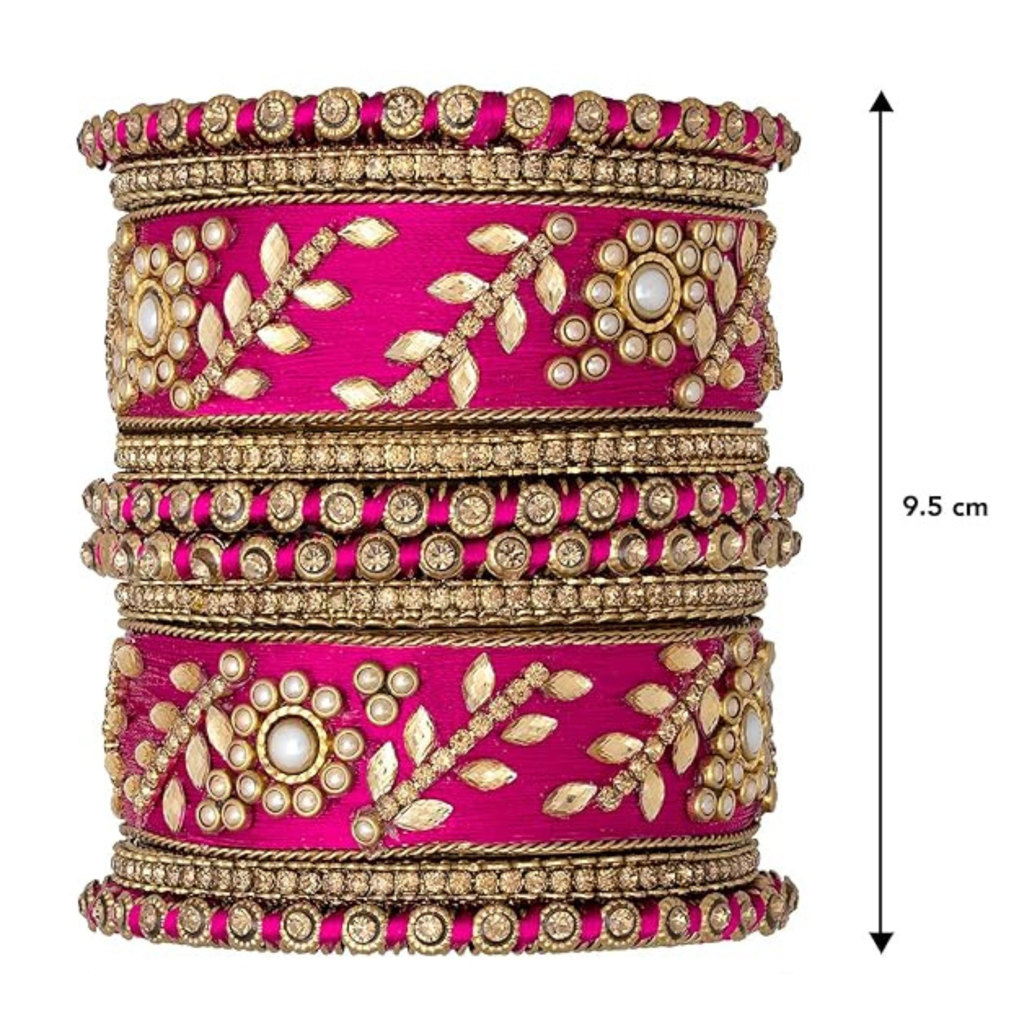 Etnico Gold Plated Traditional Silk Thread Elegant Bangles Chuda Bangle Set for Bridal/Women