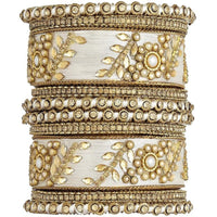 Etnico Gold Plated Traditional Silk Thread Elegant Bangles Chuda Bangle Set for Bridal/Women