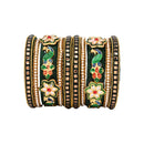 Etnico Gold Plated Traditional Silk Thread Handcrafted Meenakari Peacock Motif Bangles Chuda Bangle Set for Bridal/Women