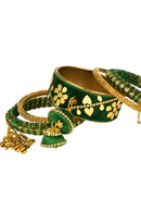 Etnico Gold Plated Traditional Velvet Matching Embellishments Work & Latkan Detailing Bangles Chuda Bangle Set for Bridal/Women