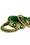 Etnico Gold Plated Traditional Velvet Matching Embellishments Work & Latkan Detailing Bangles Chuda Bangle Set for Bridal/Women (Maroon, 2.6)