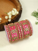 Etnico Gold Plated Traditional Silk Thread Embellishments Bangles Chuda Bangle Set for Bridal/Women