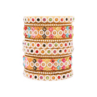 Etnico Gold Plated Traditional Royal Emerald Velvet Chuda Bangle Set Kada for Bridal/Women (Green, )
