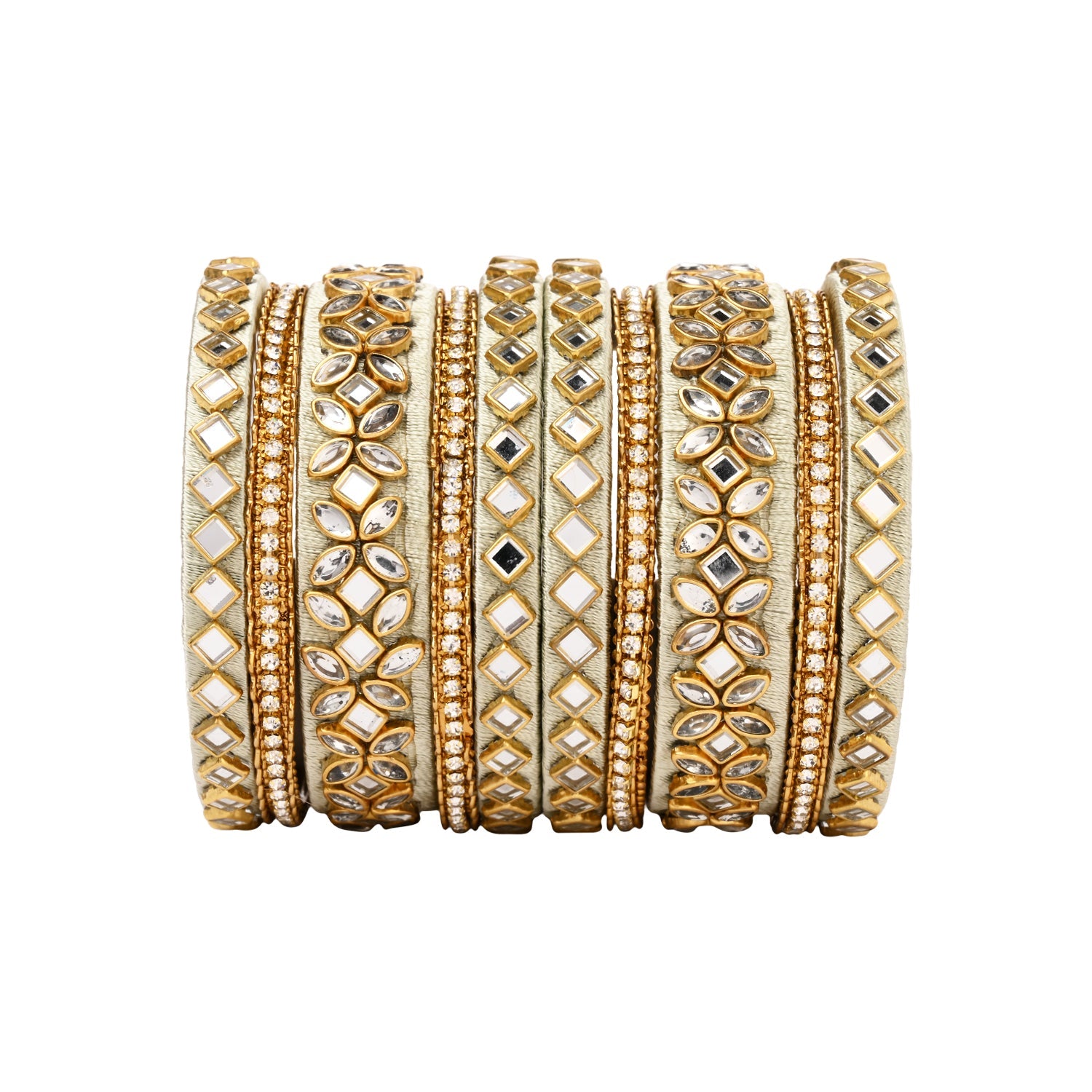 Etnico Gold Plated Traditional Silk Thread Embellishments Bangles Chuda Bangle Set for Bridal/Women