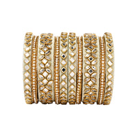 Etnico Gold Plated Traditional Silk Thread Embellishments Bangles Chuda Bangle Set for Bridal/Women