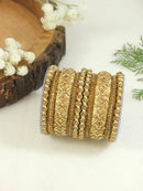 Etnico Gold Plated Traditional Silk Thread Embellishments Bangles Chuda Bangle Set for Bridal/Women 
