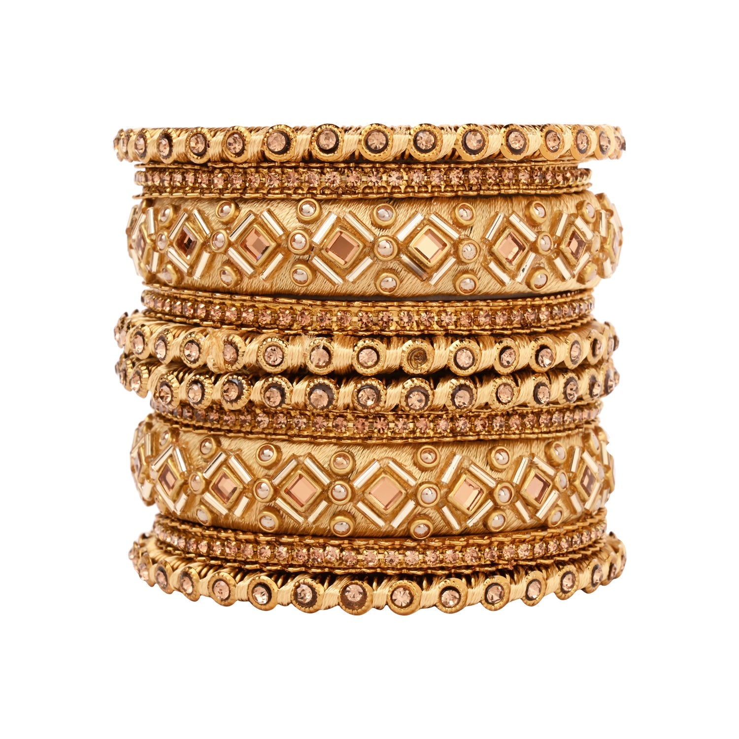 Etnico Gold Plated Traditional Silk Thread Embellishments Bangles Chuda Bangle Set for Bridal/Women