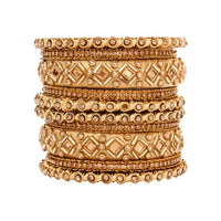 Etnico Gold Plated Traditional Silk Thread Embellishments Bangles Chuda Bangle Set for Bridal/Women