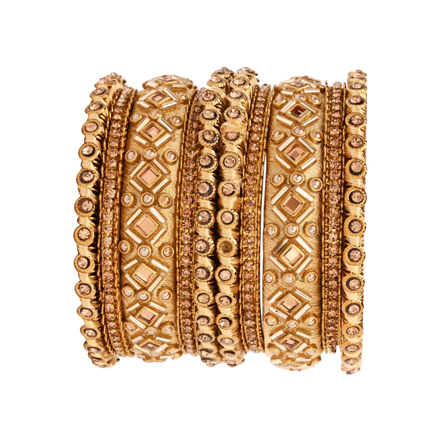 Etnico Gold Plated Traditional Silk Thread Embellishments Bangles Chuda Bangle Set for Bridal/Women