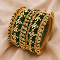 Etnico Gold Plated Traditional Silk Thread Embellishments Bangles Chuda Bangle Set for Bridal/Women (Green, )