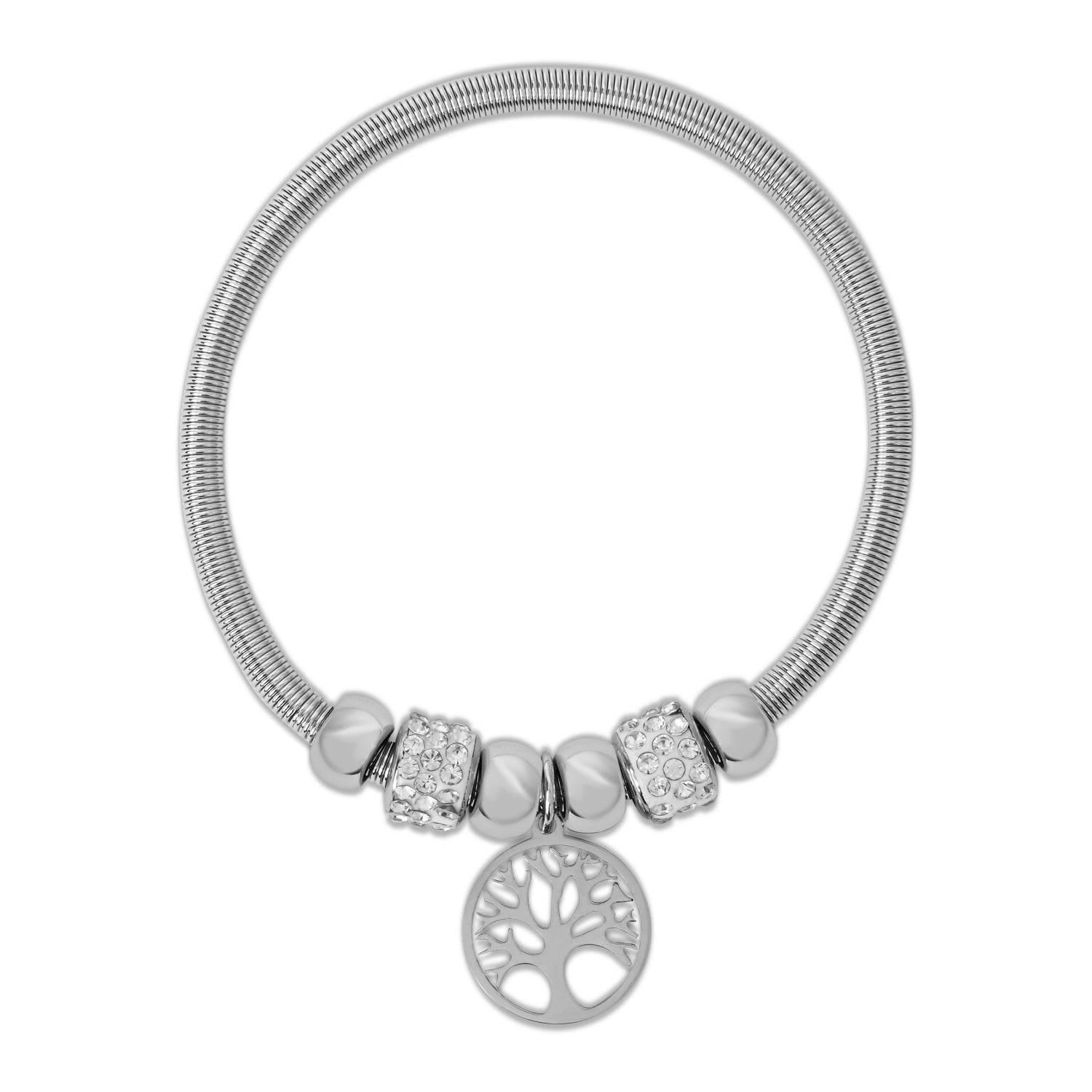 Etnico Fashion Lastest Stylish Silver Plated Adjustable Tree of Life Charm Bracelet with Stone Beads for Women