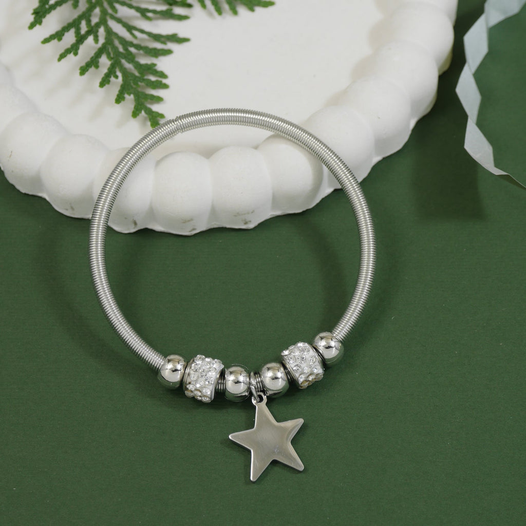 Etnico Adjustable Star Charm Design Bracelet in Silver Tone for Women