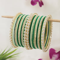 Etnico Gold Plated Traditional Handcrafted Velvet & Stone Work Bangle Chuda Set for Women/Bridal 