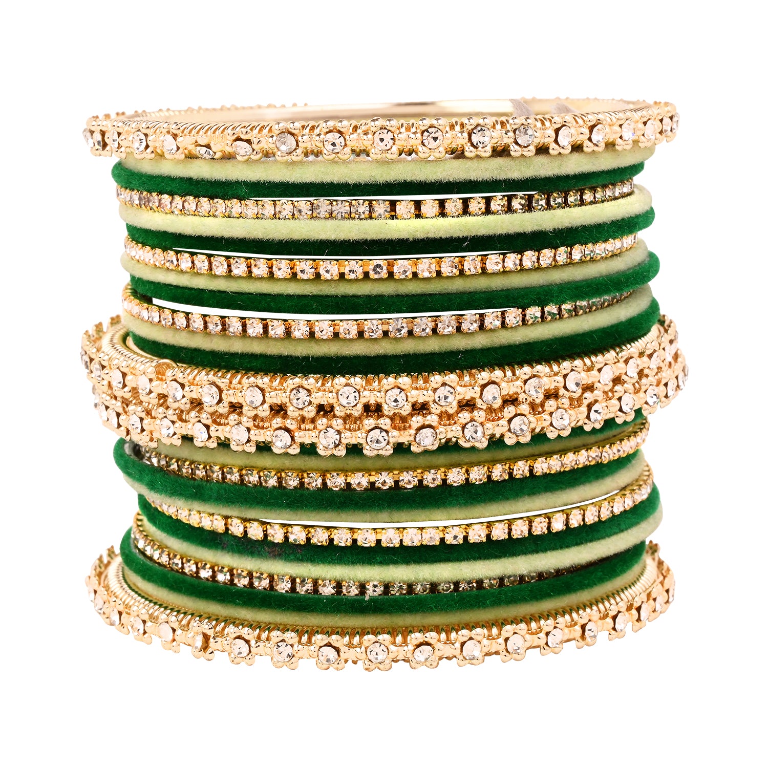Etnico Gold Plated Traditional Handcrafted Velvet & Stone Work Bangle Chuda Set for Women/Bridal
