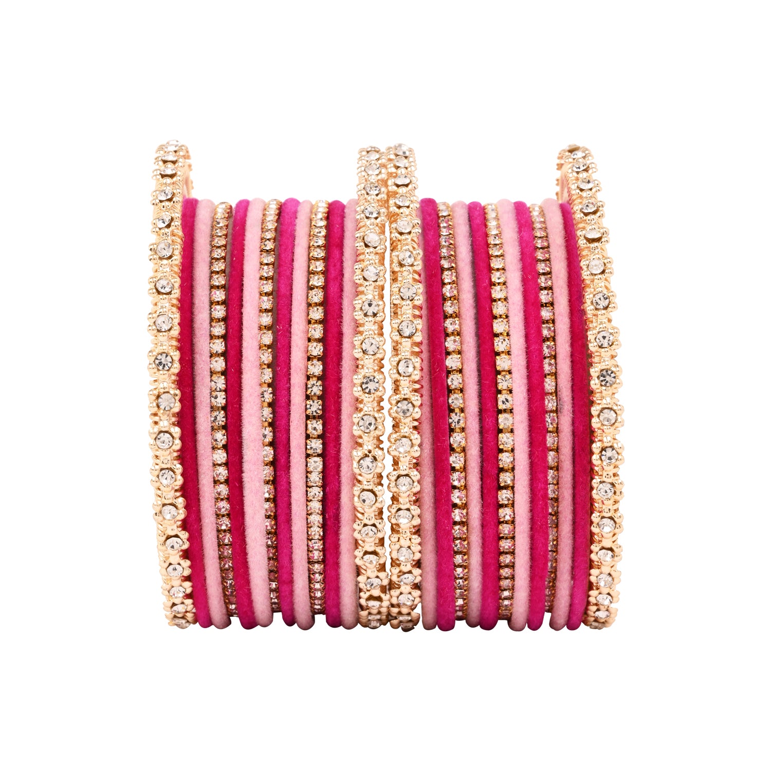 Etnico Gold Plated Traditional Handcrafted Velvet & Stone Studded Bridal Chuda Bangle Set for Women (ADB570PiQ)