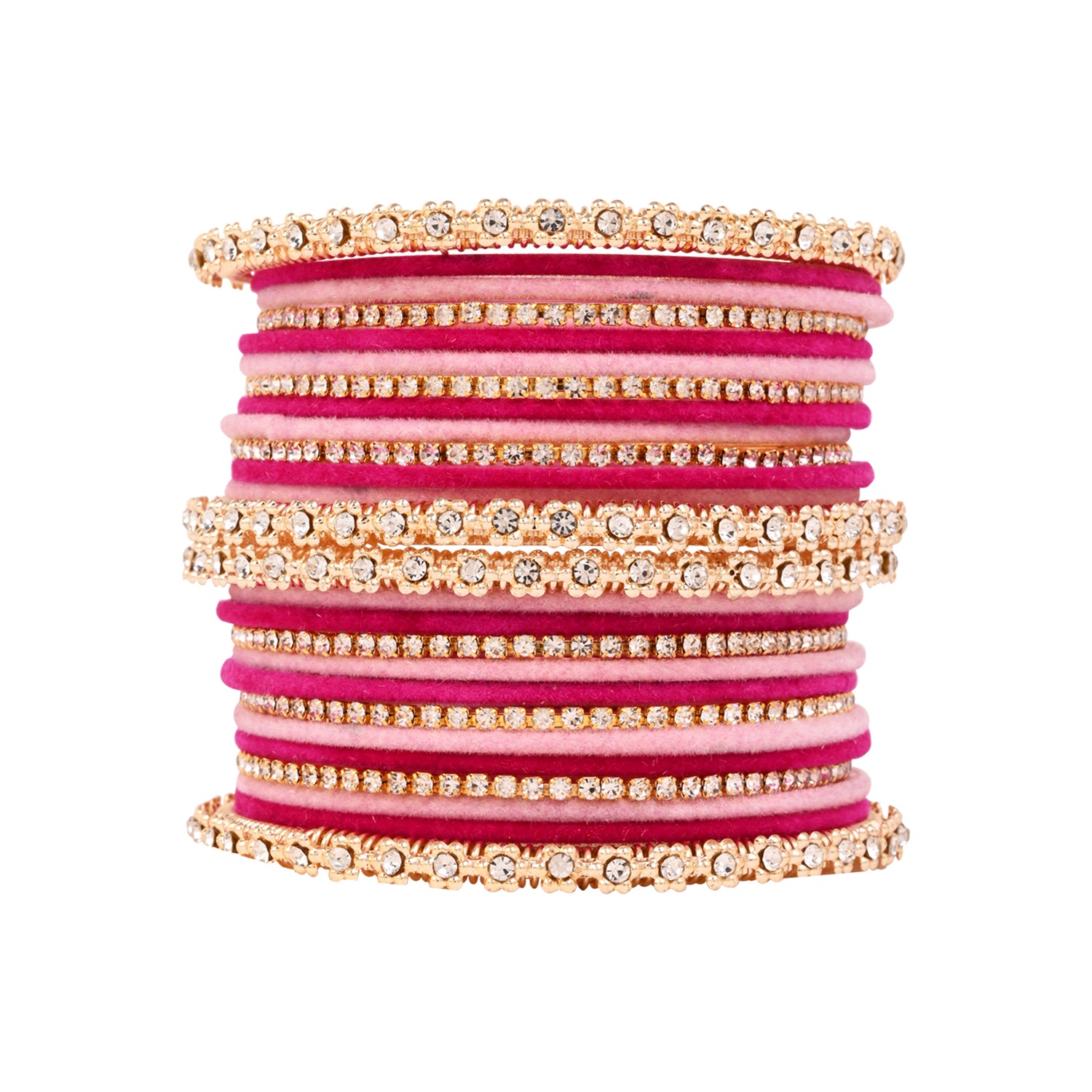 Etnico Gold Plated Traditional Handcrafted Velvet & Stone Studded Bridal Chuda Bangle Set for Women (ADB570PiQ)