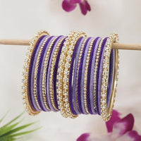 Etnico Gold Plated Traditional Handcrafted Velvet & Stone Work Bangle Chuda Set for Women/Bridal