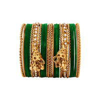 Etnico Gold Plated Traditional Handcrafted Latkan Detailing Velvet Chuda Bangle Set for Bridal/Women