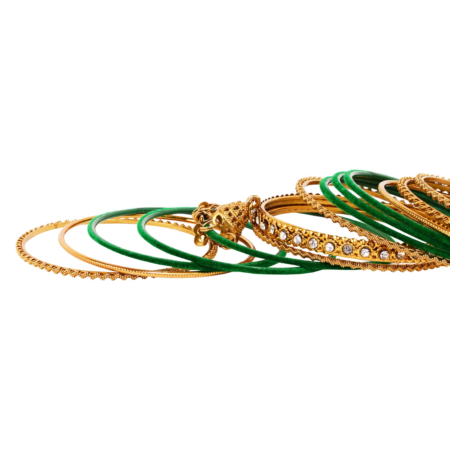 Etnico Gold Plated Traditional Handcrafted Latkan Detailing Velvet Chuda Bangle Set for Bridal/Women