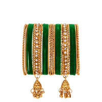 Etnico Gold Plated Traditional Handcrafted Latkan Detailing Velvet Chuda Bangle Set for Bridal/Women
