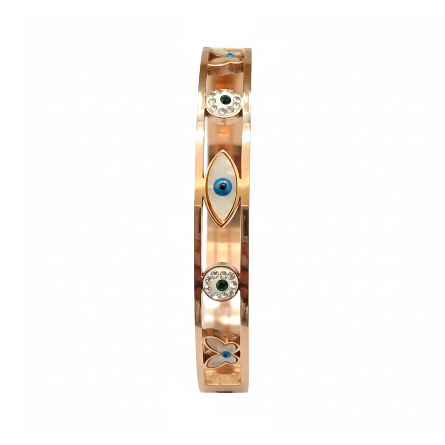 Etnico Rose Gold Plated Fashion Stylish Evil Eye Kada Bracelet for Women