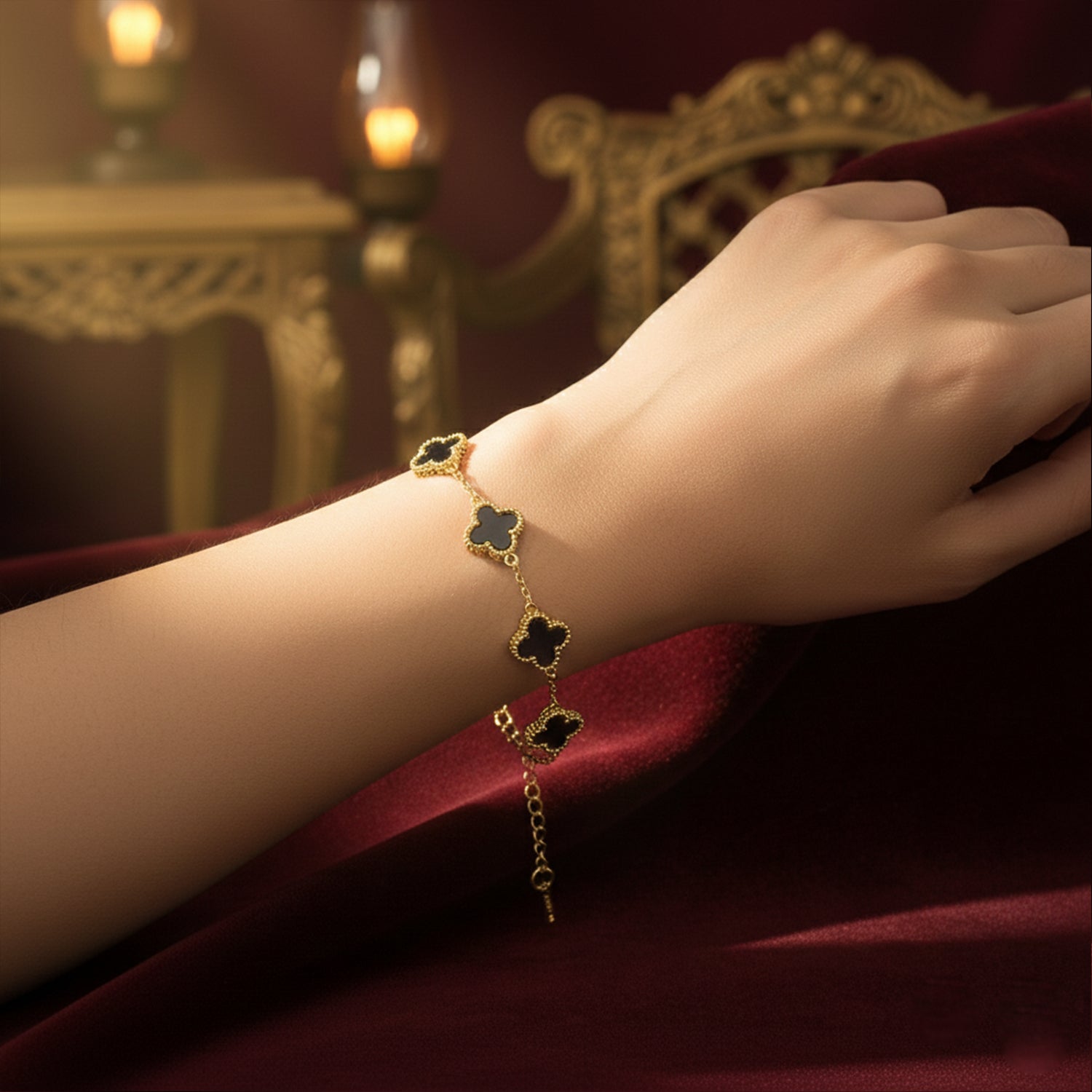 Etnico Gold Plated Fashion Stylish Clover Bracelet for Women