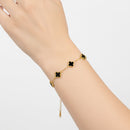 Etnico Anti Tarnish Clover Charm Bracelet for Women | Fancy Bracelet | Jewellery Gifts | Hand Band | Latest Fashion Accessories for Girls | Minimal Jewelry Design | Ideal for Gifting | Gift for Diwali, Christmas, Marriage, Birthday (Black)