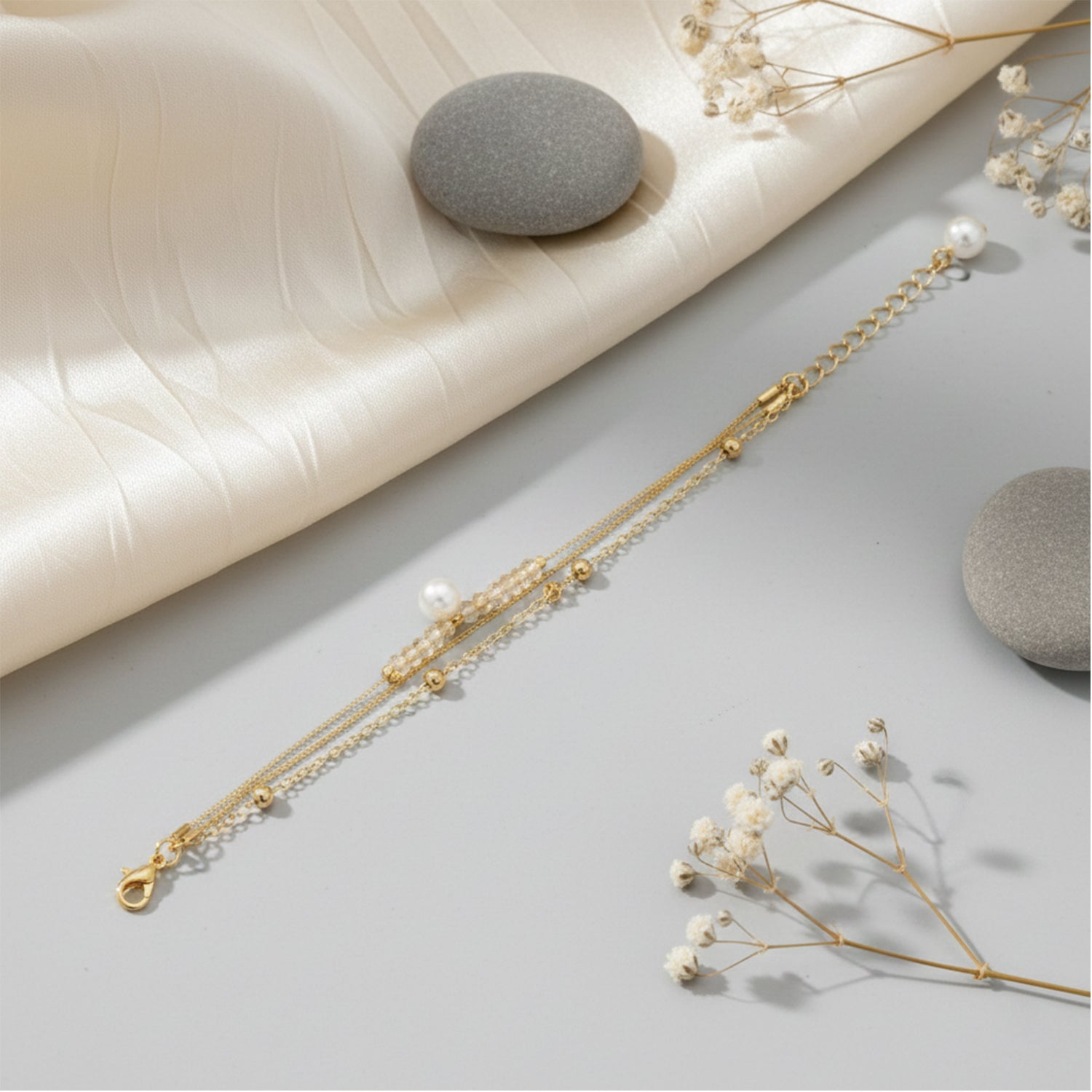 Etnico Gold Plated Fashion Stylish Layered Bead Bracelet for Women