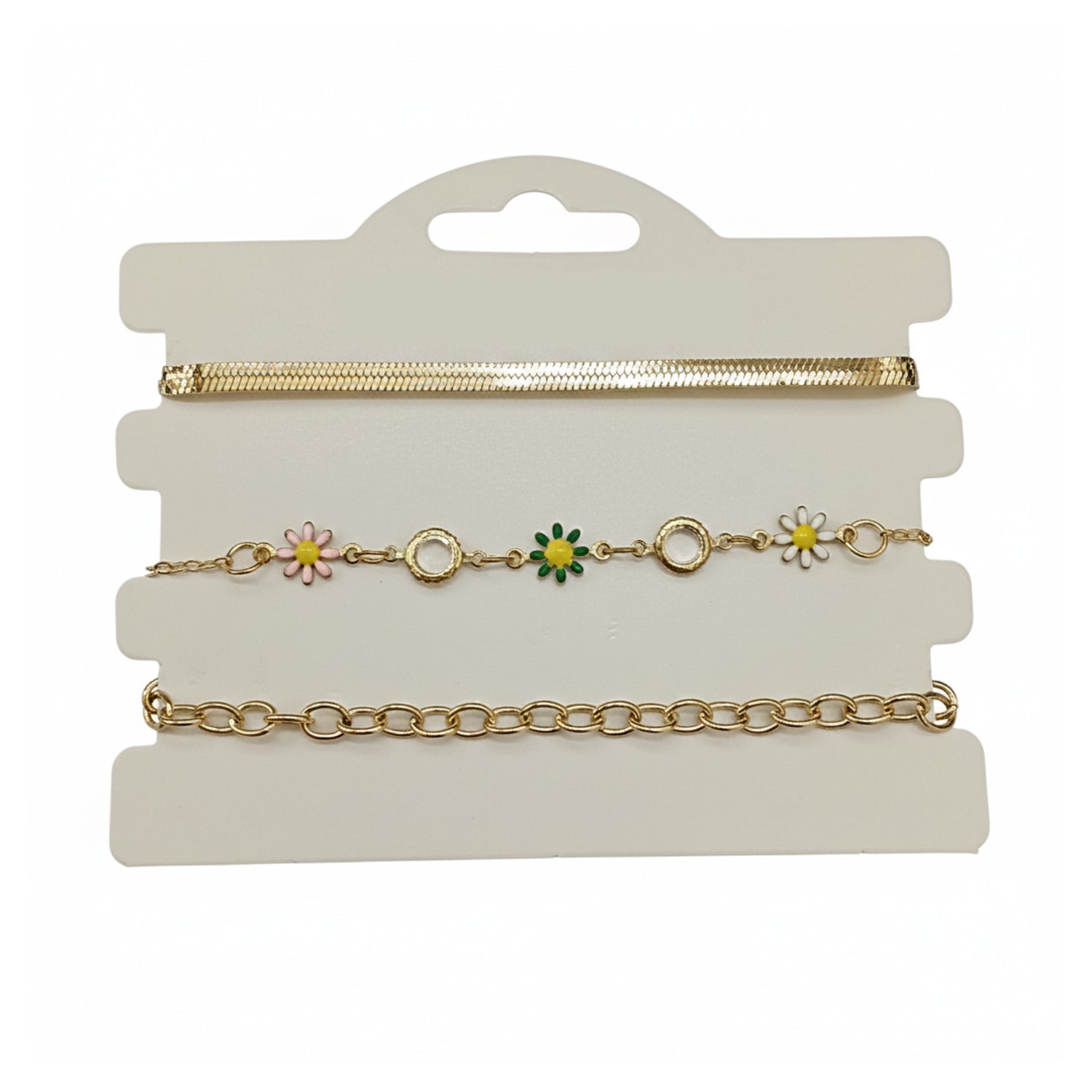 Etnico Gold Plated Fashion Stylish Layered Floral Charm Set of 3 Bracelets for Women