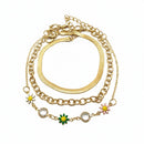 Etnico Gold Plated Fashion Stylish Layered Floral Charm Set of 3 Bracelets for Women