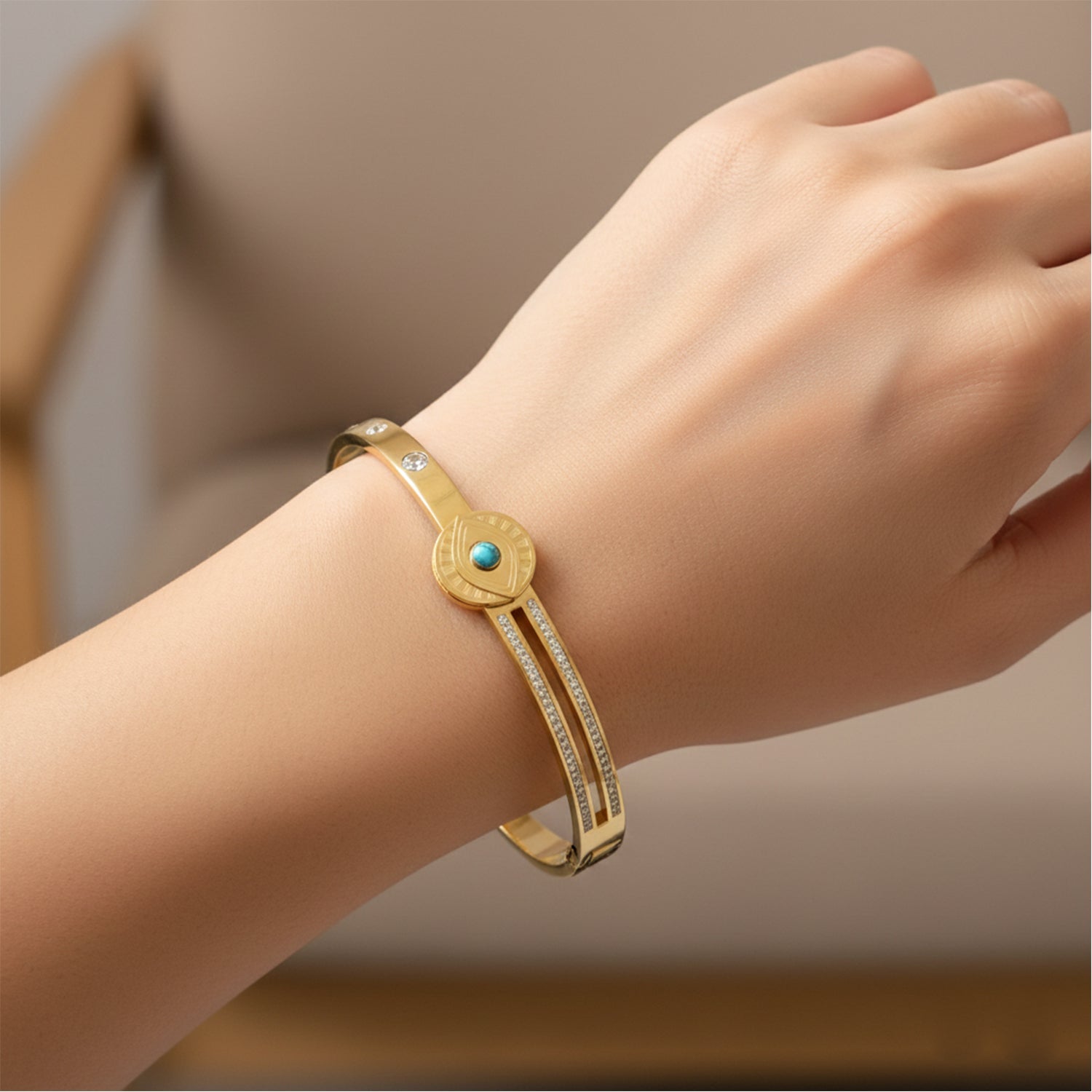 Etnico Gold Plated Fashion Stylish Evil Eye Bracelet for Women
