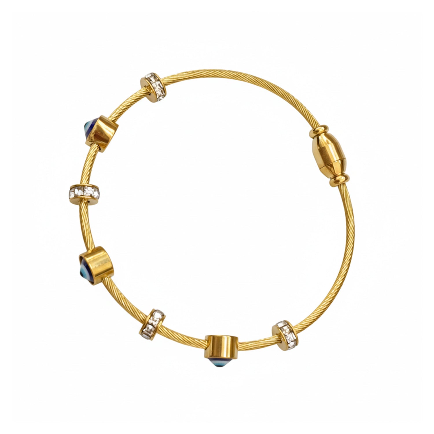 Etnico Rose Gold Plated Fashion Stylish Evil Eye Cable Bracelet with Magnetic Lock for Women