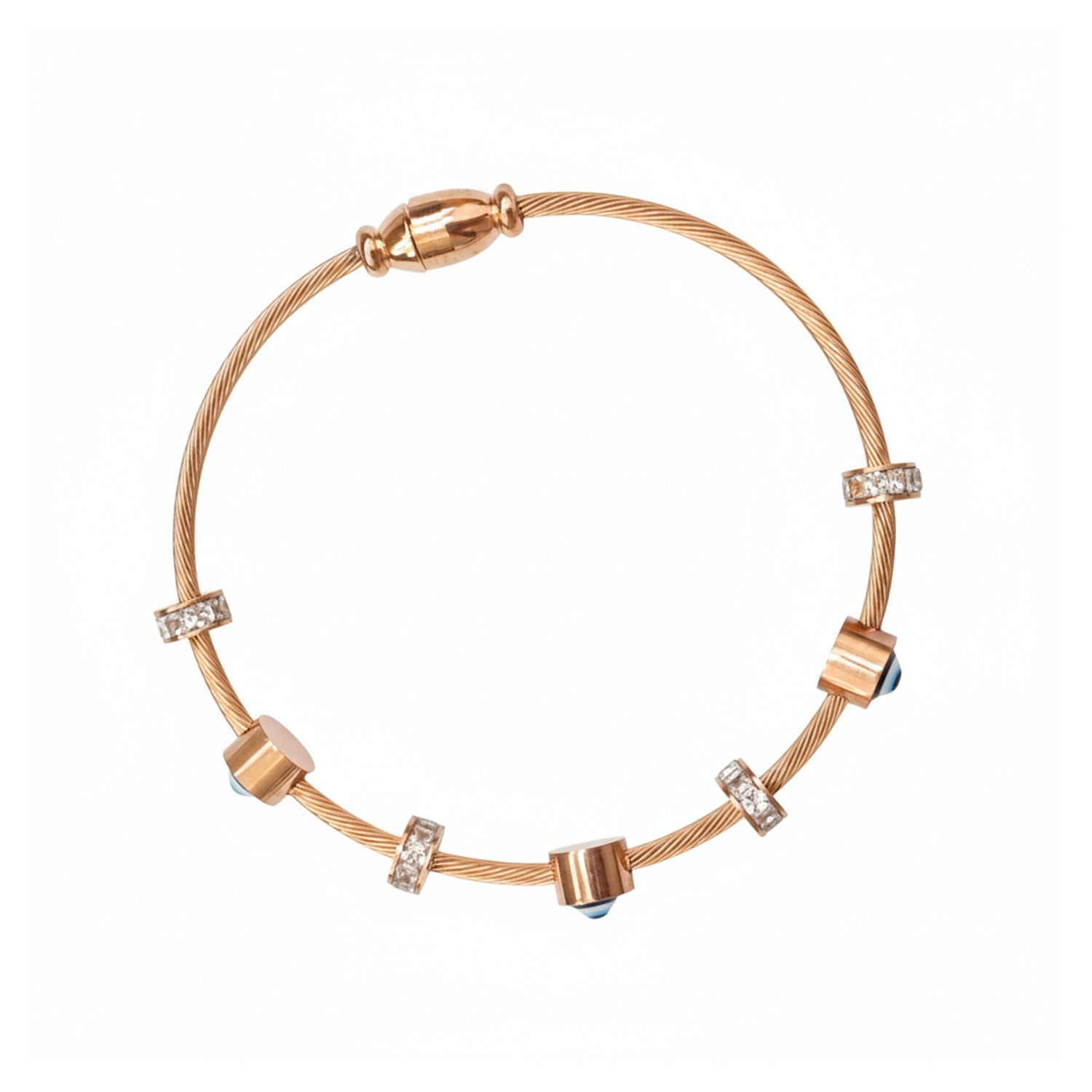 Etnico Rose Gold Plated Fashion Stylish Evil Eye Cable Bracelet with Magnetic Lock for Women