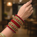 Etnico Gold Plated Traditional Floral Embellished Work Bangles Chuda Bangle Set for Bridal/Women (Red, )