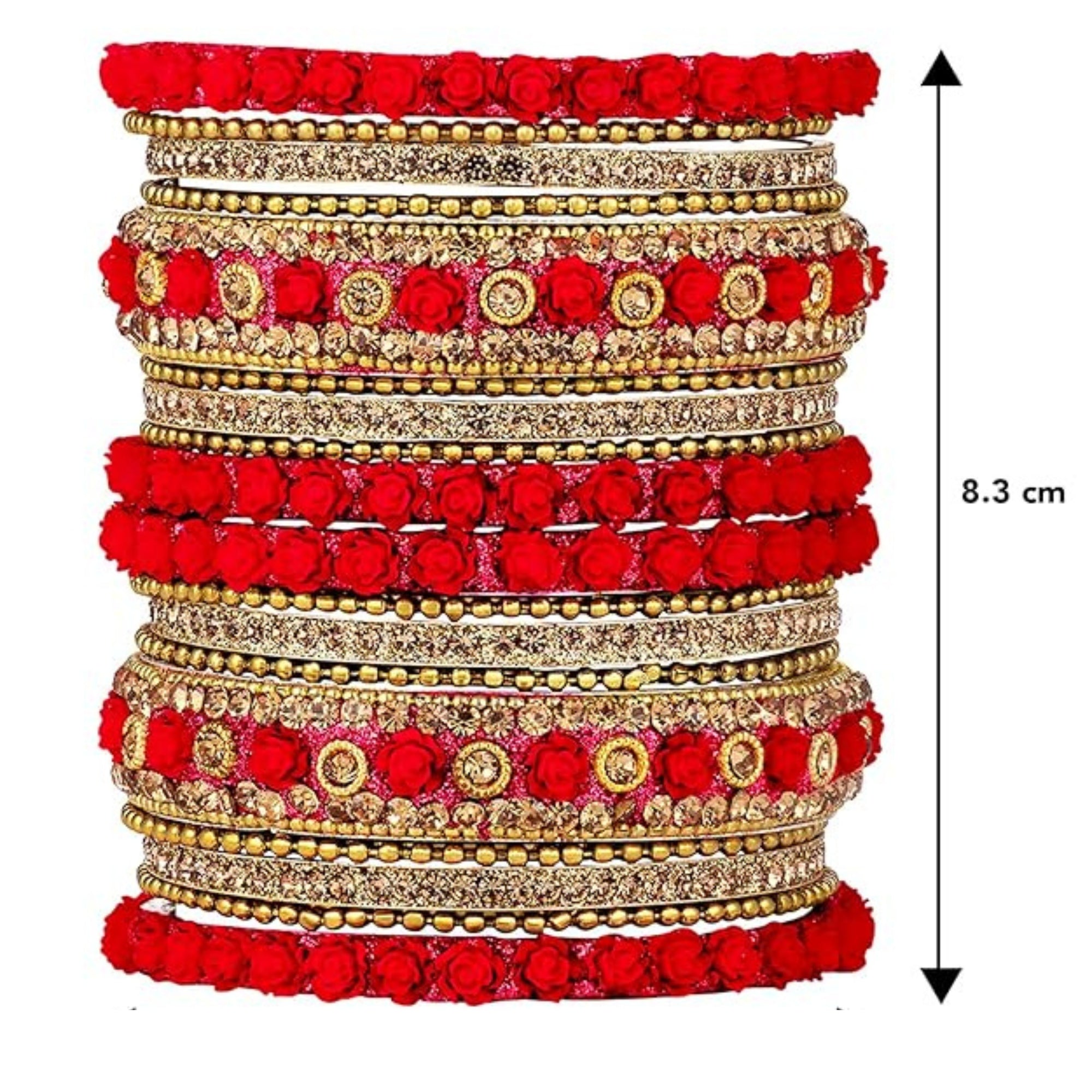 Etnico Gold Plated Traditional Floral Embellished Work Bangles Chuda Bangle Set for Bridal/Women (Red, )