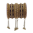 Etnico Gold Plated Traditional Velvet Embellished Work & Ghungroo Latkan Detailing Bangles Chuda Bangle Set for Bridal/Women (Wine, )