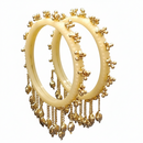 Etnico Traditional Ivory-Tone Bangles with Brass Stud Detailing and Hanging Ghungroo Charms for Women (ADB595Cr)