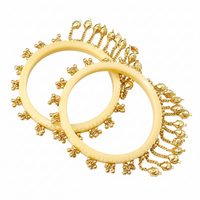 Etnico Traditional Ivory-Tone Bangles with Brass Stud Detailing and Hanging Ghungroo Charms for Women (ADB595Cr)