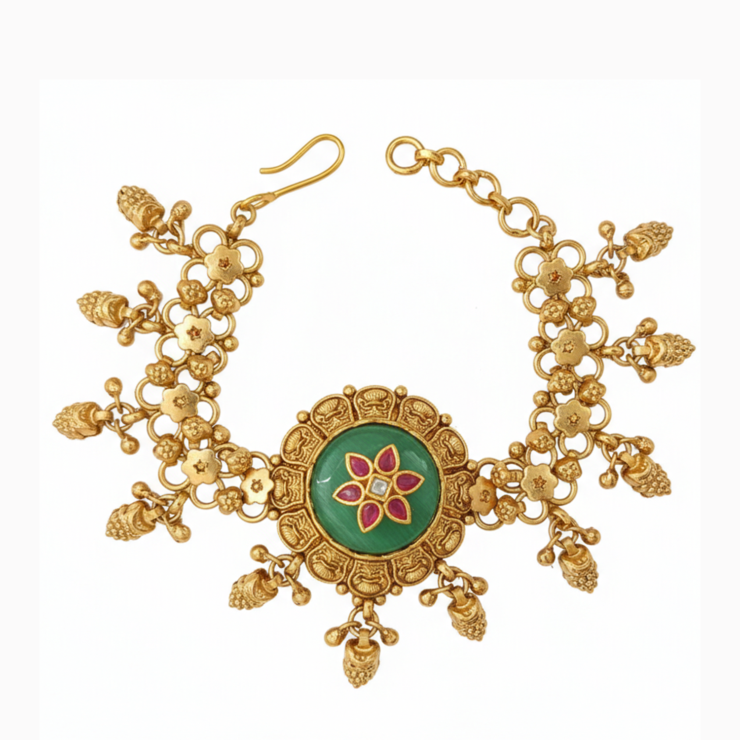 Etnico Traditional Gold Plated Brass Floral Motif Adjustable Bracelet for Women
