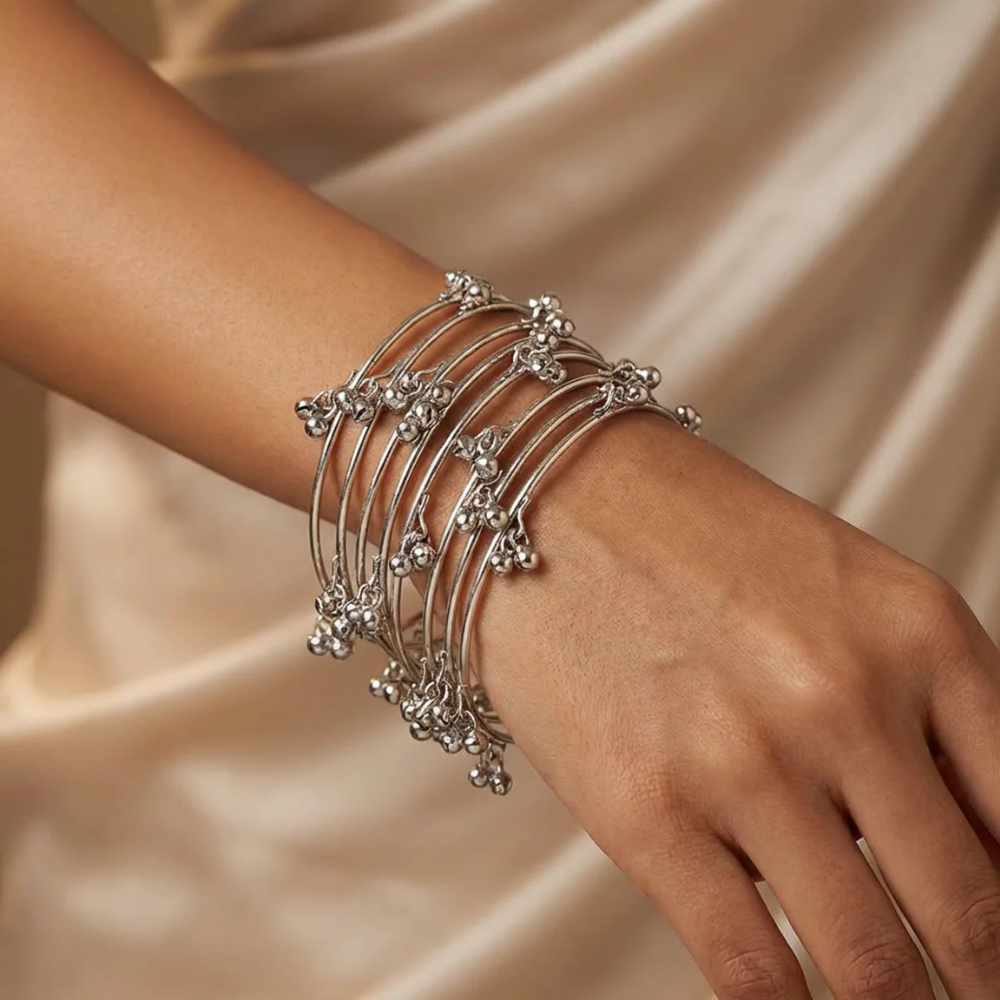 Etnico Traditional Kashmiri 8 Bangle Set for Women | Ethnic Ghungroo Design Stackable Bangles 