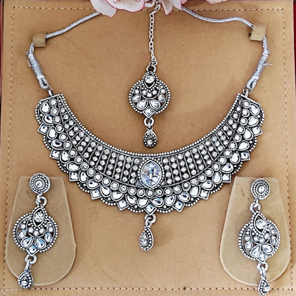 Bevy Pearls Oxidised Plated Choker Necklace Set