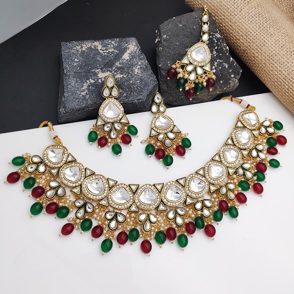 Gehana Mahal Heritage Kundan Stone Pearl And Beads Designer Necklace Set